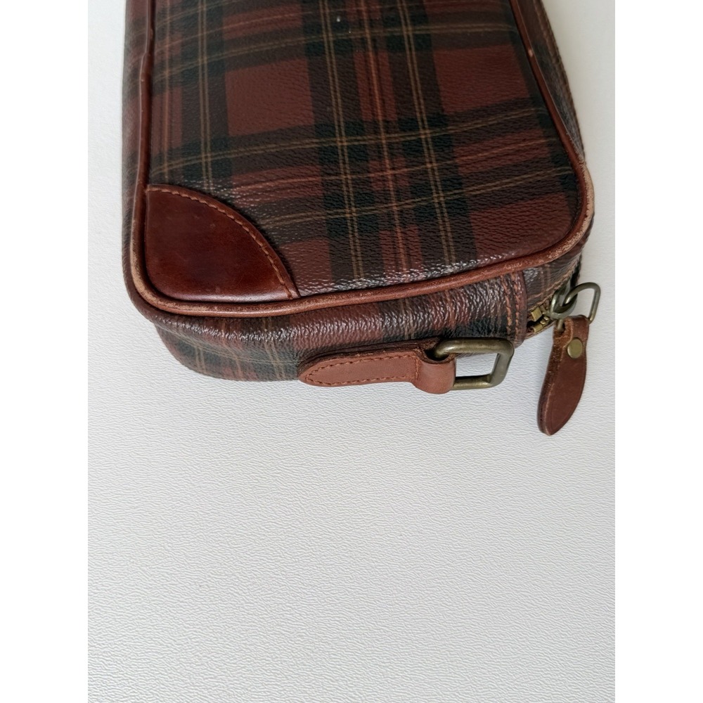 Vintage Polo Ralph Lauren Tartan Plaid Crossbody Bag Leather Trim No Strap - Picture 6 of 16